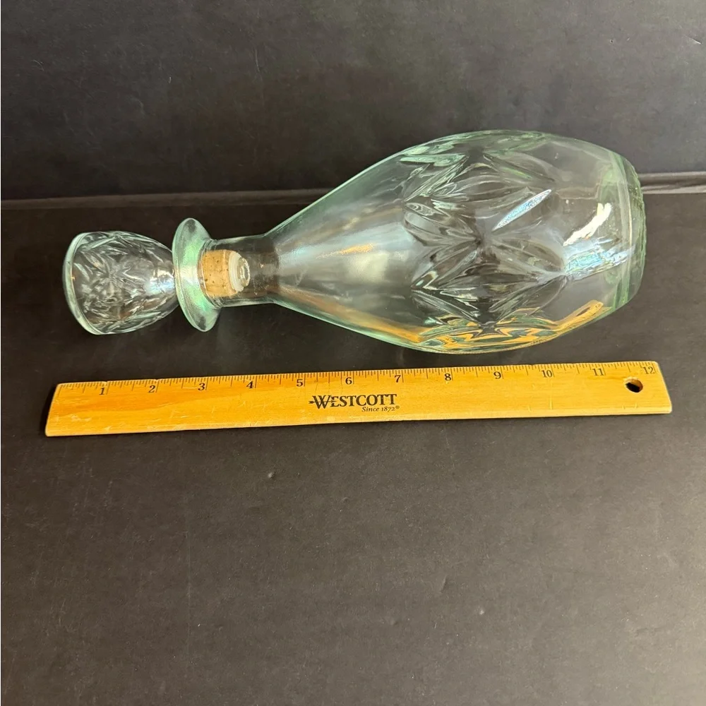Vintage green cut glass decanter with diamond pattern.No chips or cracks.